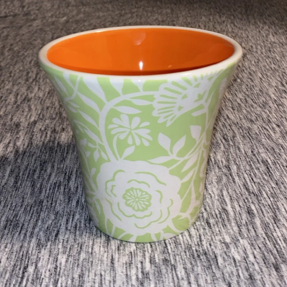Vintage Orange and Green Floral Spring Bath and Body Works Vase Planter Pot